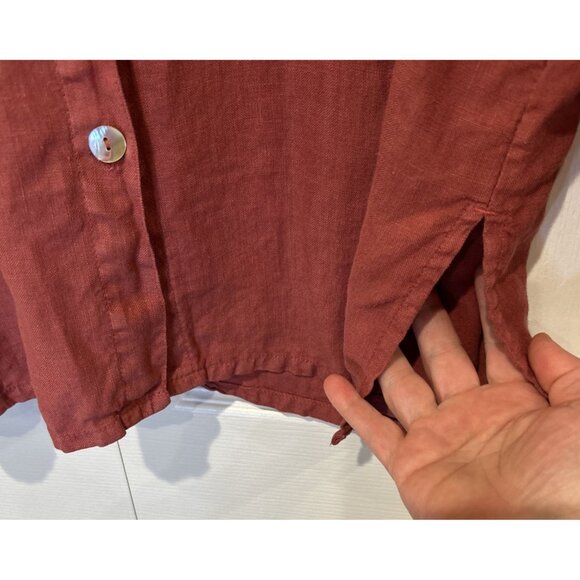 Vtg J Jill Womens Button Up Linen Blend Tunic Top Pleats Rust L Coastal Bohemian - Picture 5 of 10